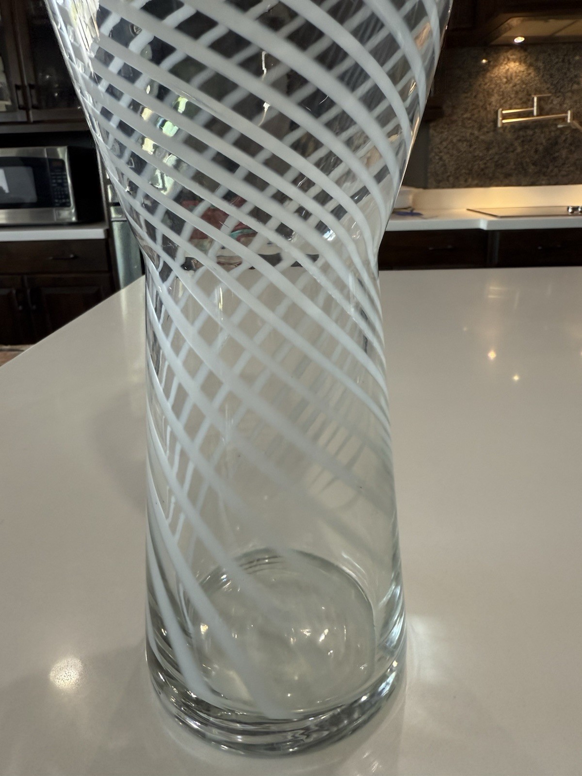 RARE! Vintage Murano Sommerso Art Glass Spiral Swirl Italy White Vase Large!