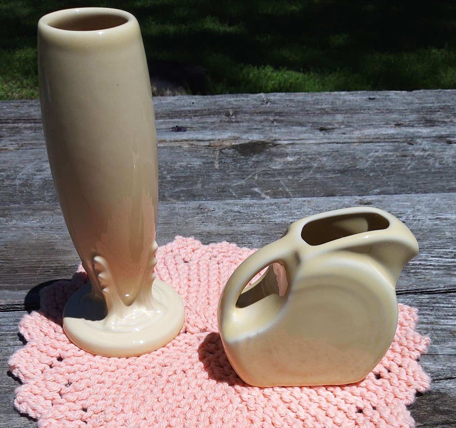 Fiestaware Ivory Bud Vase & Mini Disk Pitcher, Never Used Fiesta