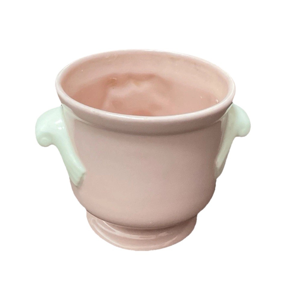 Vintage Weller Pink Cameo Vase or Planter Small White Shell Relief Two Handles