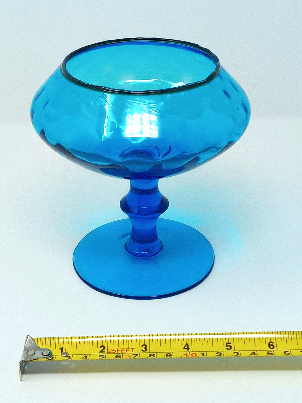 Empoli Blue Glass Compote Diamond Octave 6 inches tall euc