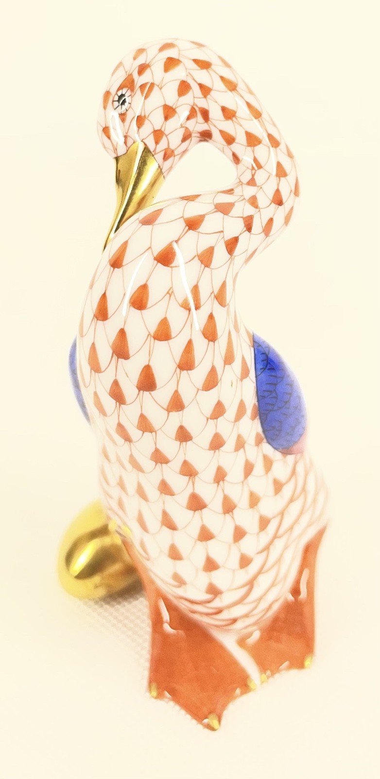 Herend Hungary Rust Fishnet Goose with Golden Egg Figurine 15293 Mint 4″