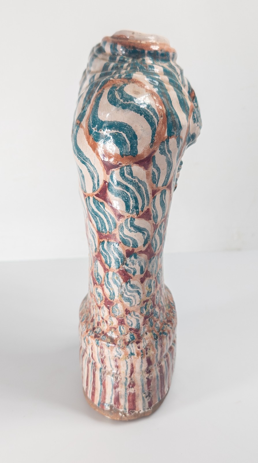 Mid-Century Modern Contemporary Art Pottery Colorful Redware Vase Torso