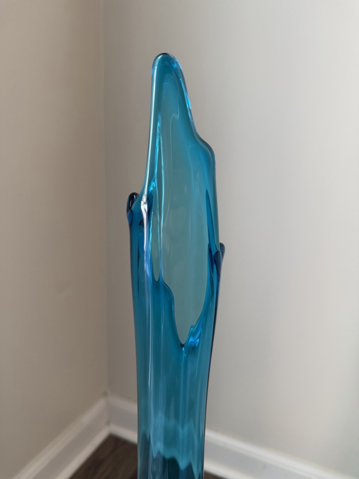 RARE Viking Epic Bluenique Swung Vase Tall 3-Toe Pedestal MCM Art Glass 24.75 In