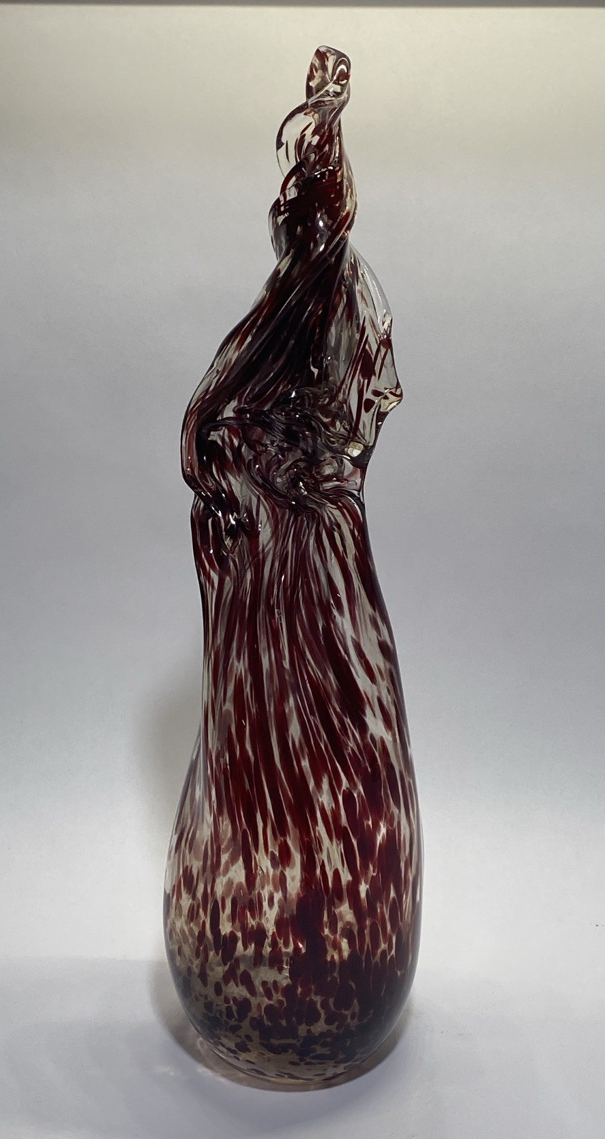 Murano Style Hand Blown Art Glass Sculpture Cranberry Molted/Spatter Art 16.5”