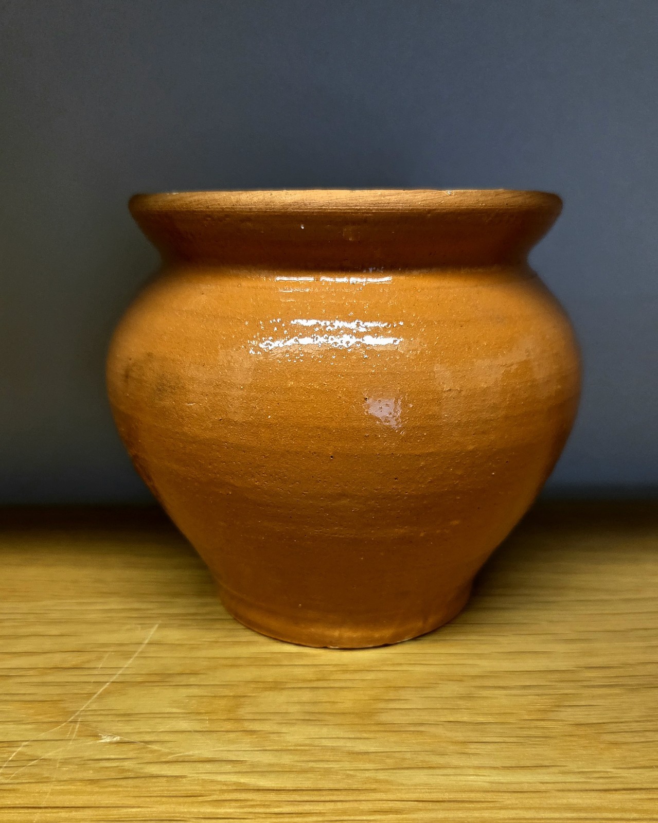 Glazed Redware Vase Pot Hand Made & Painted Flower & Butterfly Signed 4″T