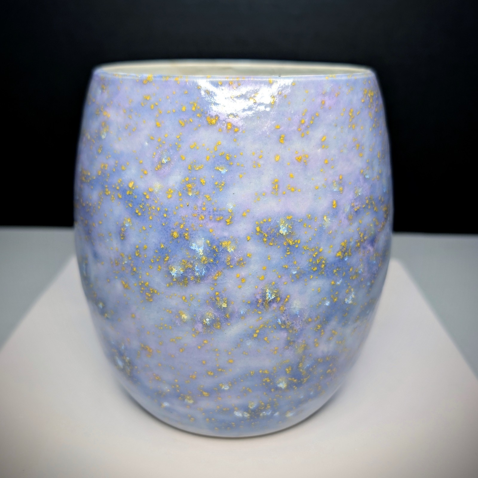 Medium Hand Made Purple Crystalline Vase w/ Yellow & Gold Mineral Blooming