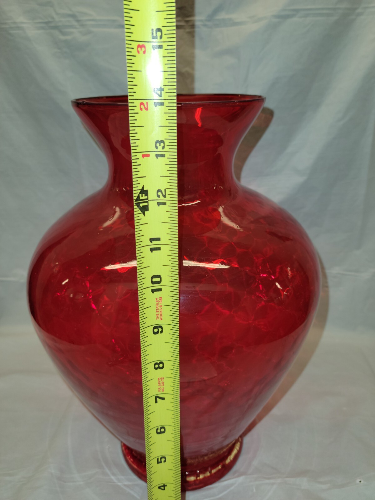 1960s MID CENTURY GLASS ITALIAN RED Optic VASE QUILTED 14 inch Beautiful!
