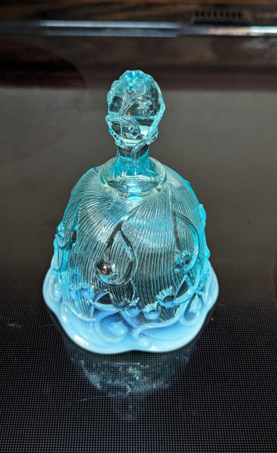Vintage Fenton Glass Lily of the Valley Bell Blue Opalescent 5 1/2″ Antique EUC