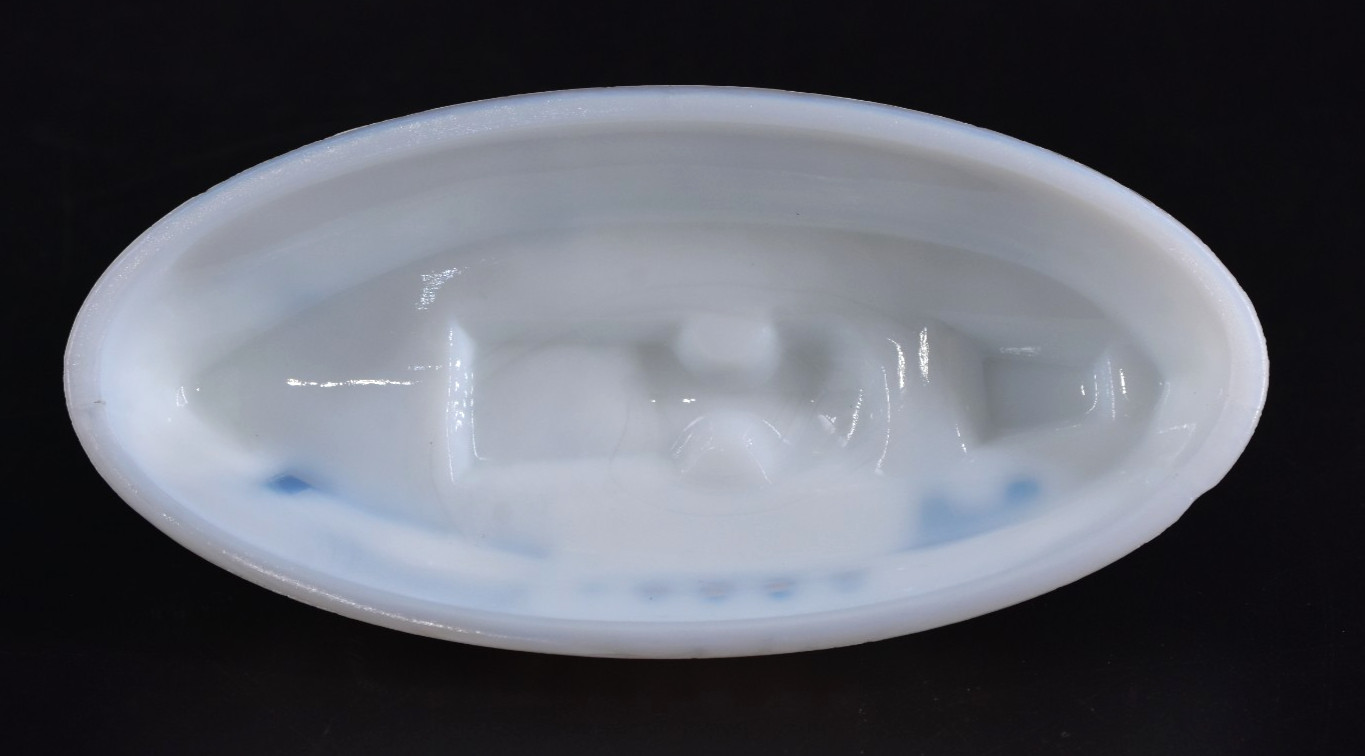 VTG Milk Glass FLACCUS BATTLESHIP Covered Dish Antique Americana USA c1900