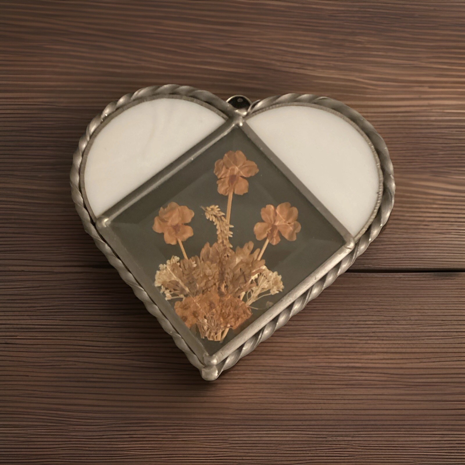 Lasting Impressions, Heart Stain glass with Real Flowers , Handcrafted In USA