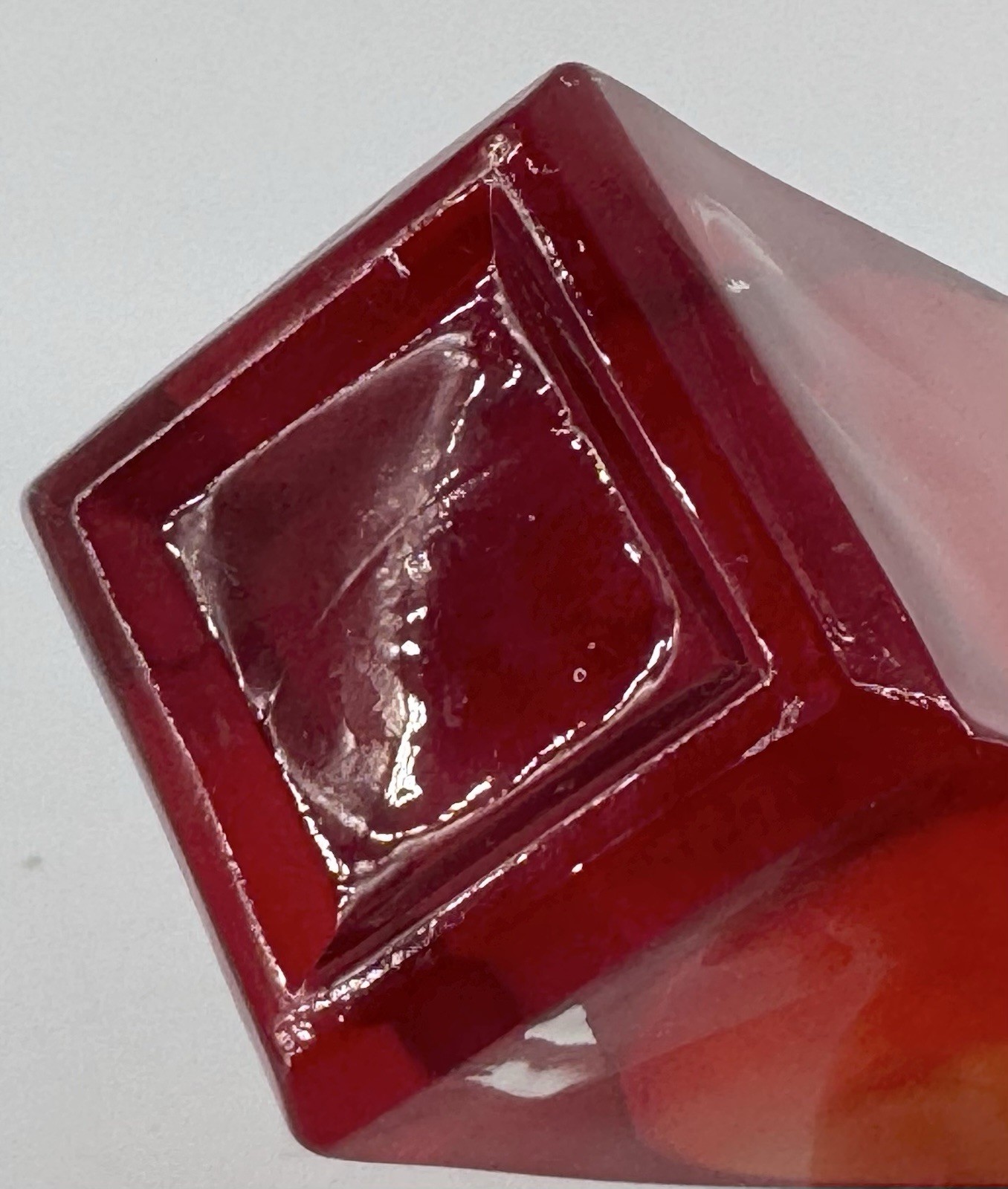 Vtg Sommerso Murano Style Faceted Block Bud Vase Red 7” Art Glass Home Decor