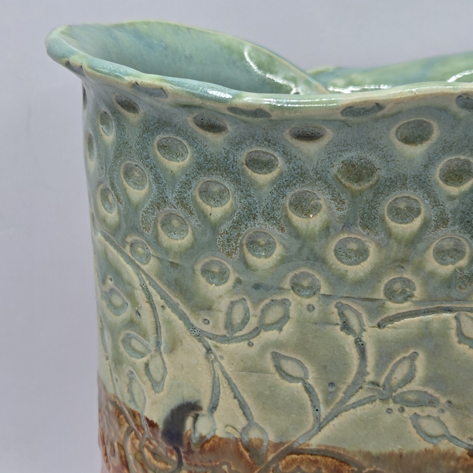 Studio Art Pottery Vase Seascape Nautical Lazy Split Rim Sandstone Signed 6.5″ H