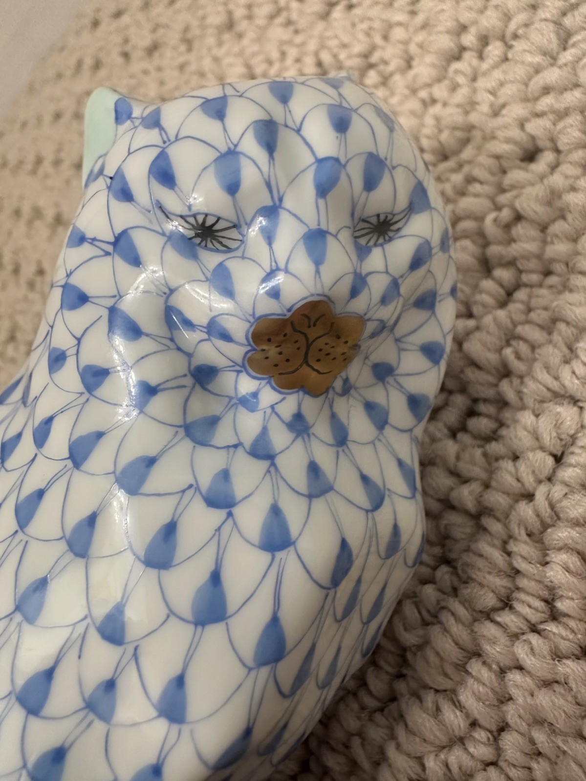 Lot of 3 porcelain cat figurines- Herend & Bing & Grøndahl blue & white antique