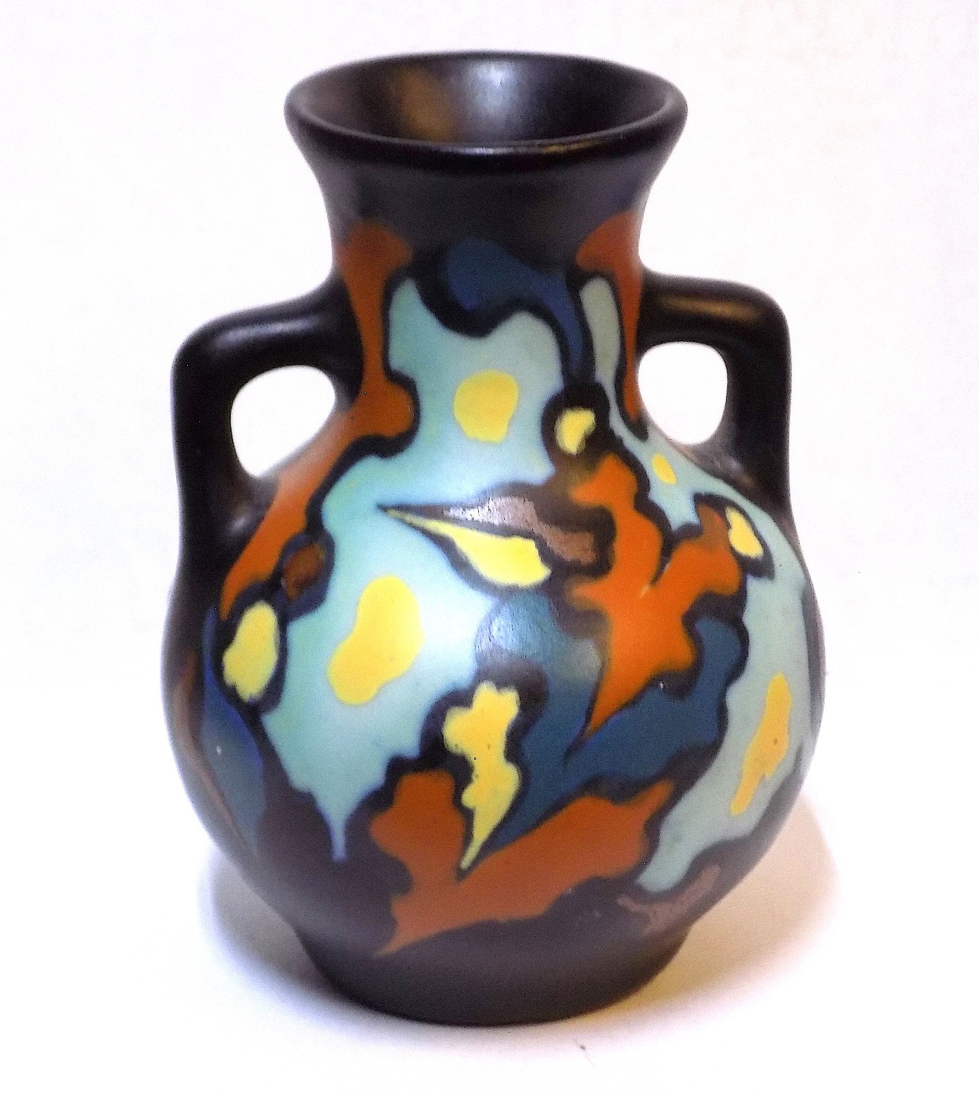 Antique Gouda Regina VHTF Melba Pattern Miniature Double-Handled Amphora Vase