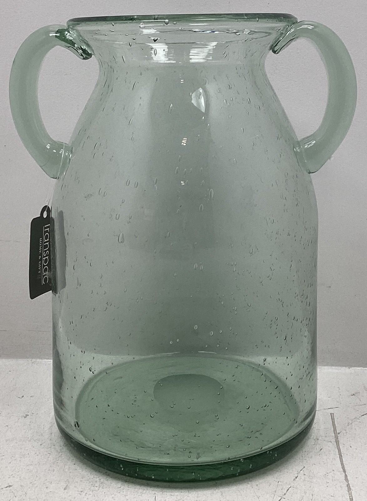 Transpac Clear Glass Wide Double Handle Vase New In Open Box