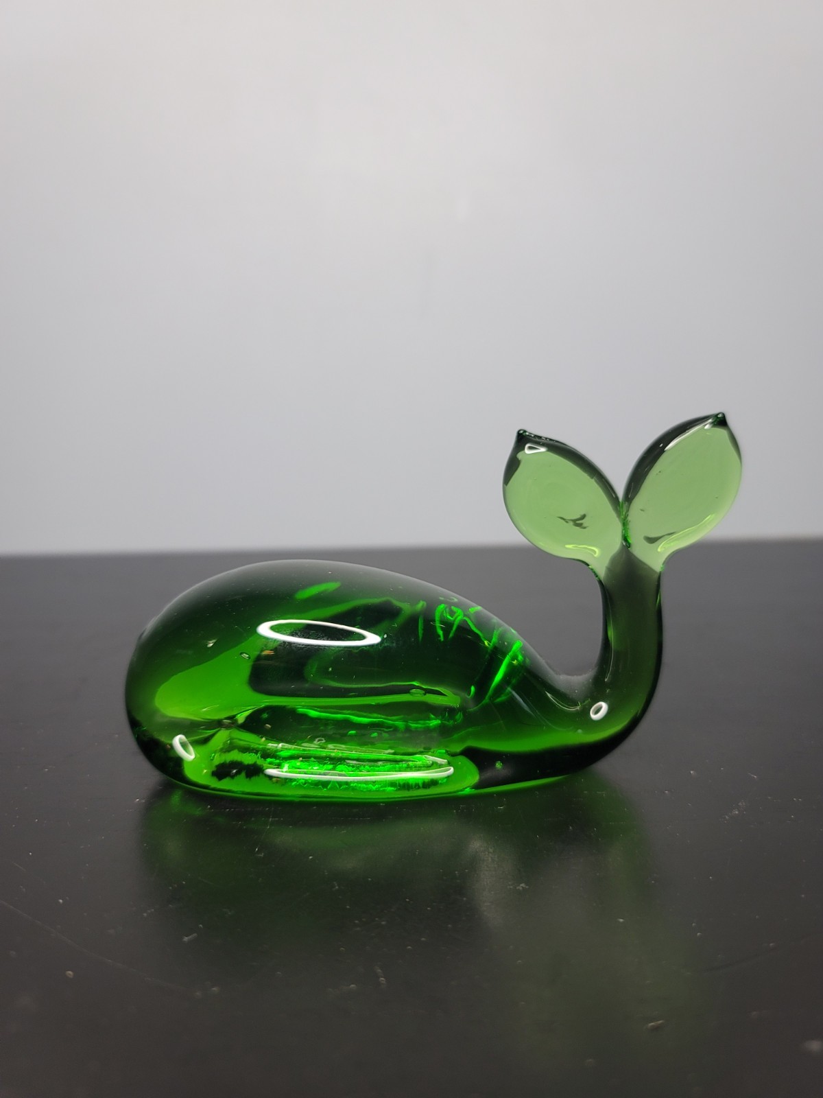 Vintage Pilgrim Glass Green Whale Paperweight