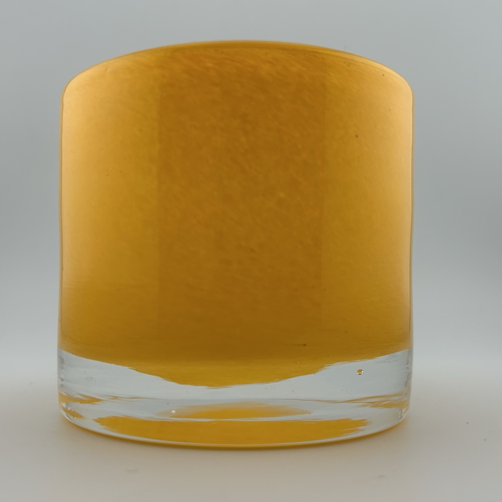 Yellow Cased Glass Votive Candle Holder Heavy Clear Base 1970s Vintage