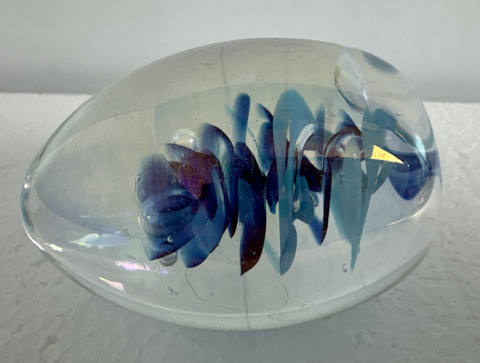 Glass Art Paperweight Iridescent Egg-Shaped Glass Bubble Signed ‘93 V