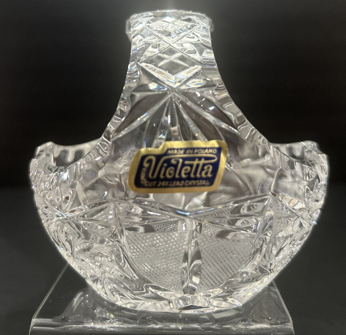 Vintage Violetta 3-3/4” Crystal Basket ~ Made in Poland Hand Cut