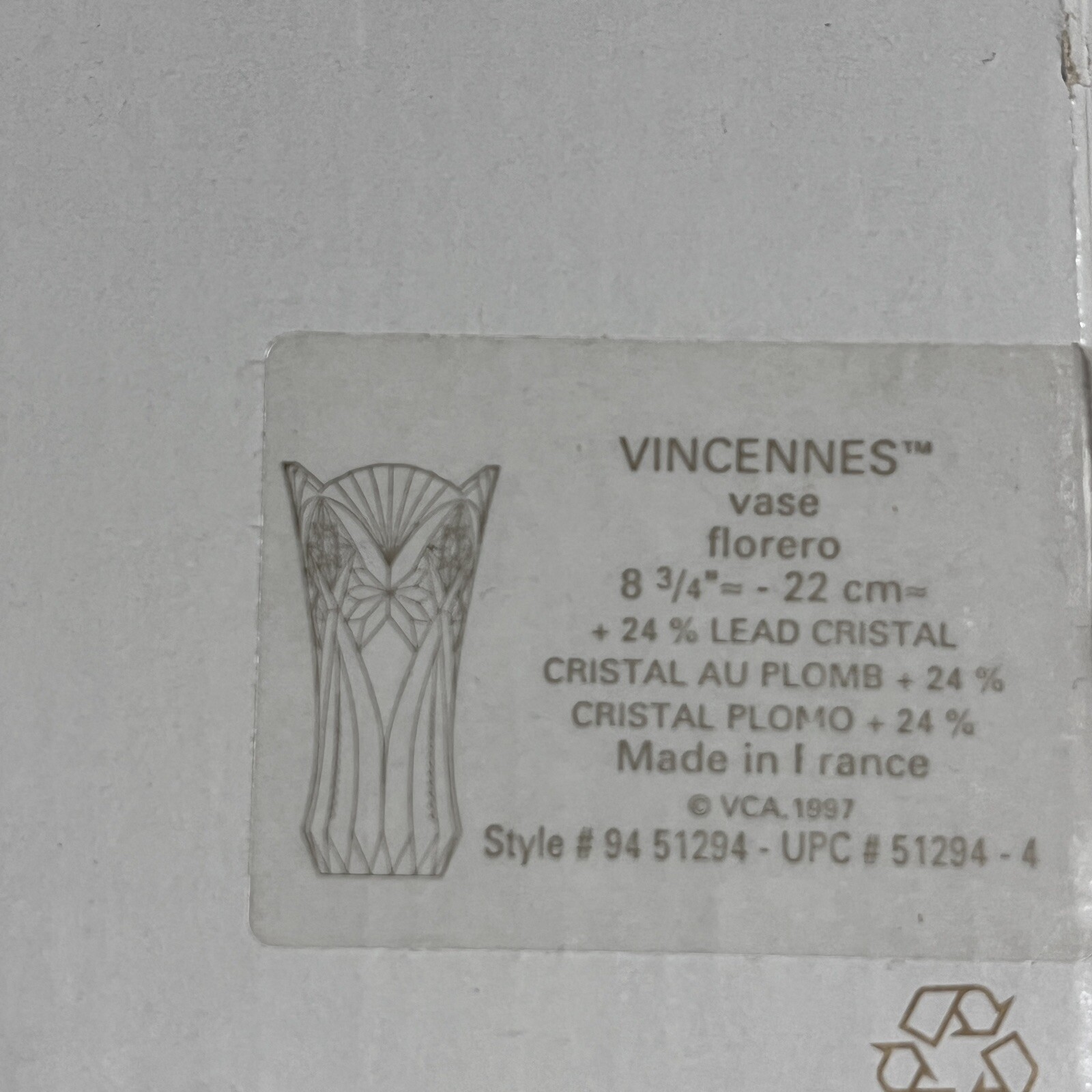 Vtg Crystal 8 3/4” J.G. Durand Vincennes 24% Lead Cristal Vase Made in France