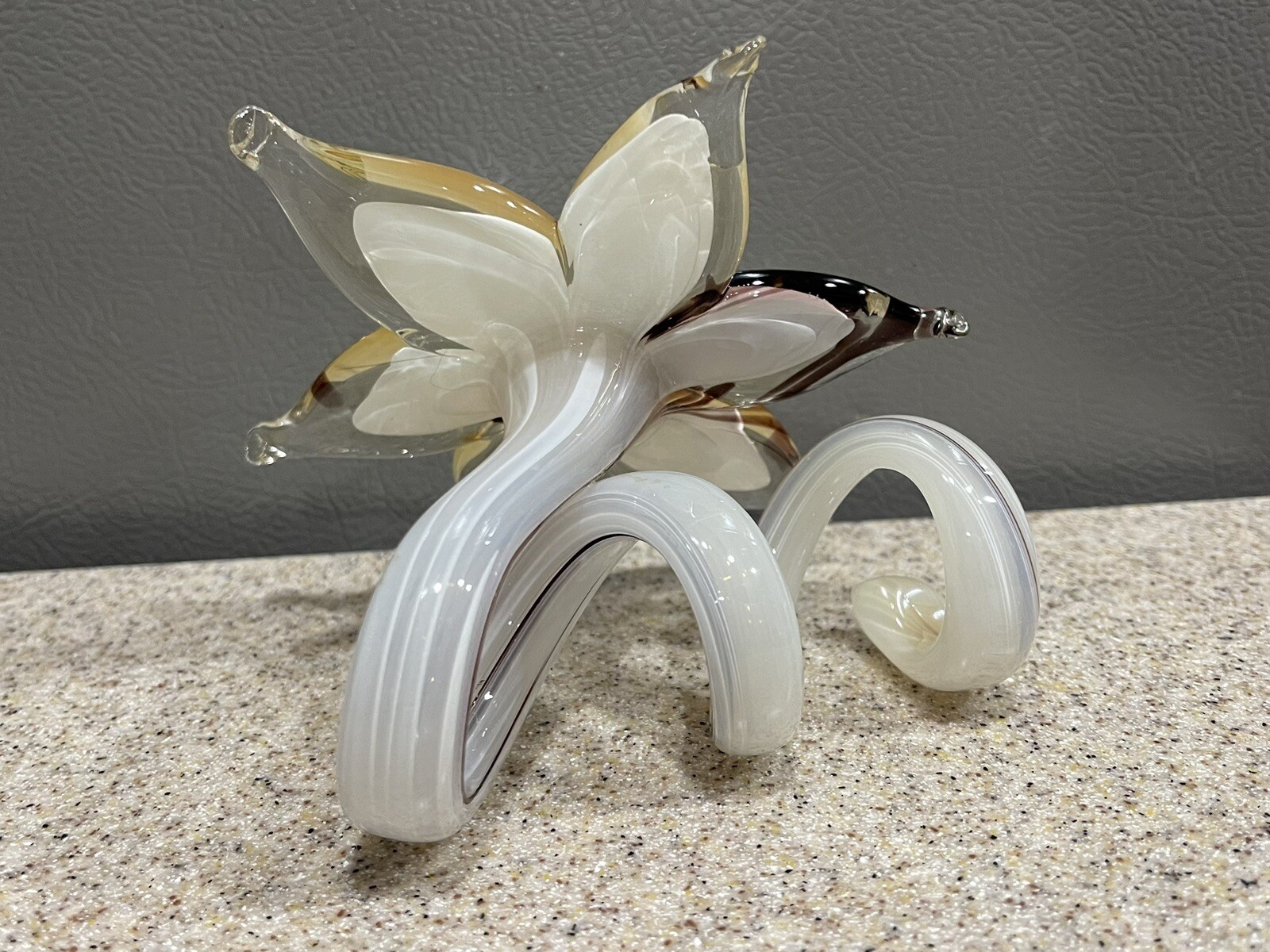 Vintage Murano Style Art Glass Hand Blown Curly Stem Flower Glass MCM Pristine!