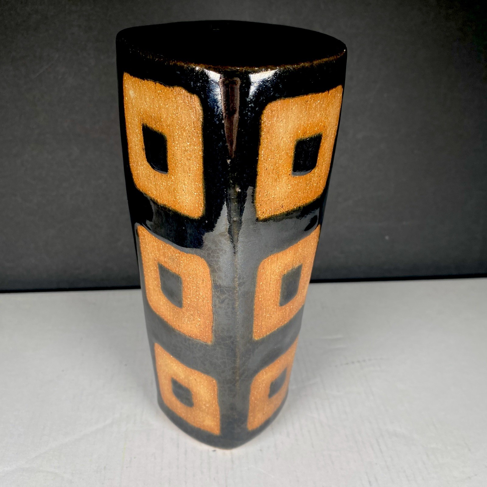 Studio Art Pottery Vase Unsigned West German Prisma Style 7.25 Inches Tall