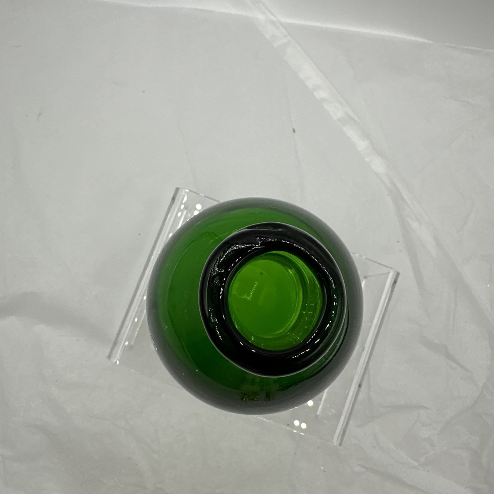 This is a green and Clear Murano glass vase 4 1/2in