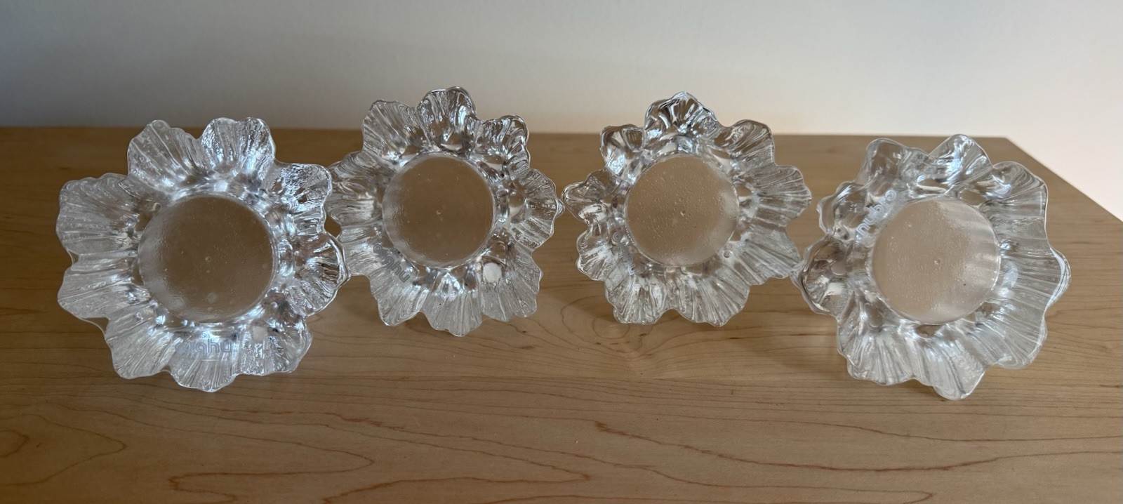 4 Vtg MCM Nybro Sweden Crystal Glass Volcano Votive Candle Holders Rune Strand