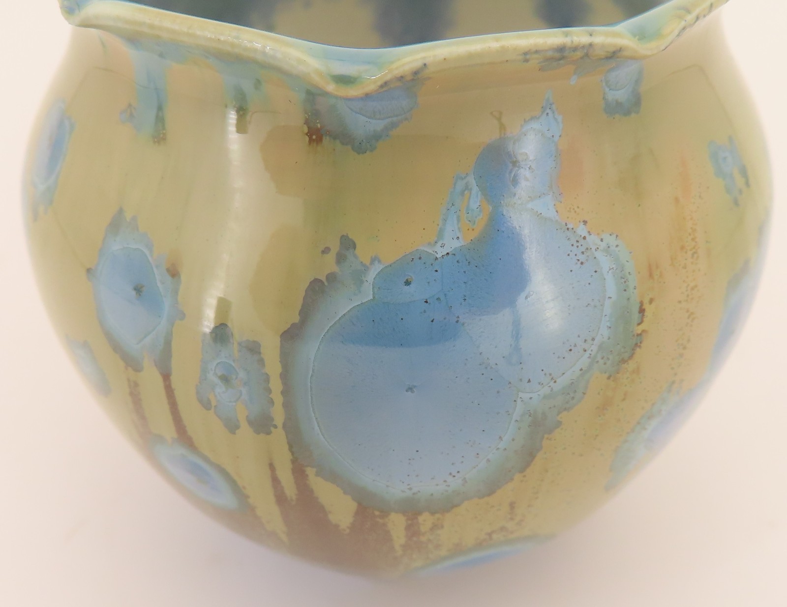 Crystalline Glaze Mini Pottery Vase Jar Blue Crystals Artist Signed 3.25″ High