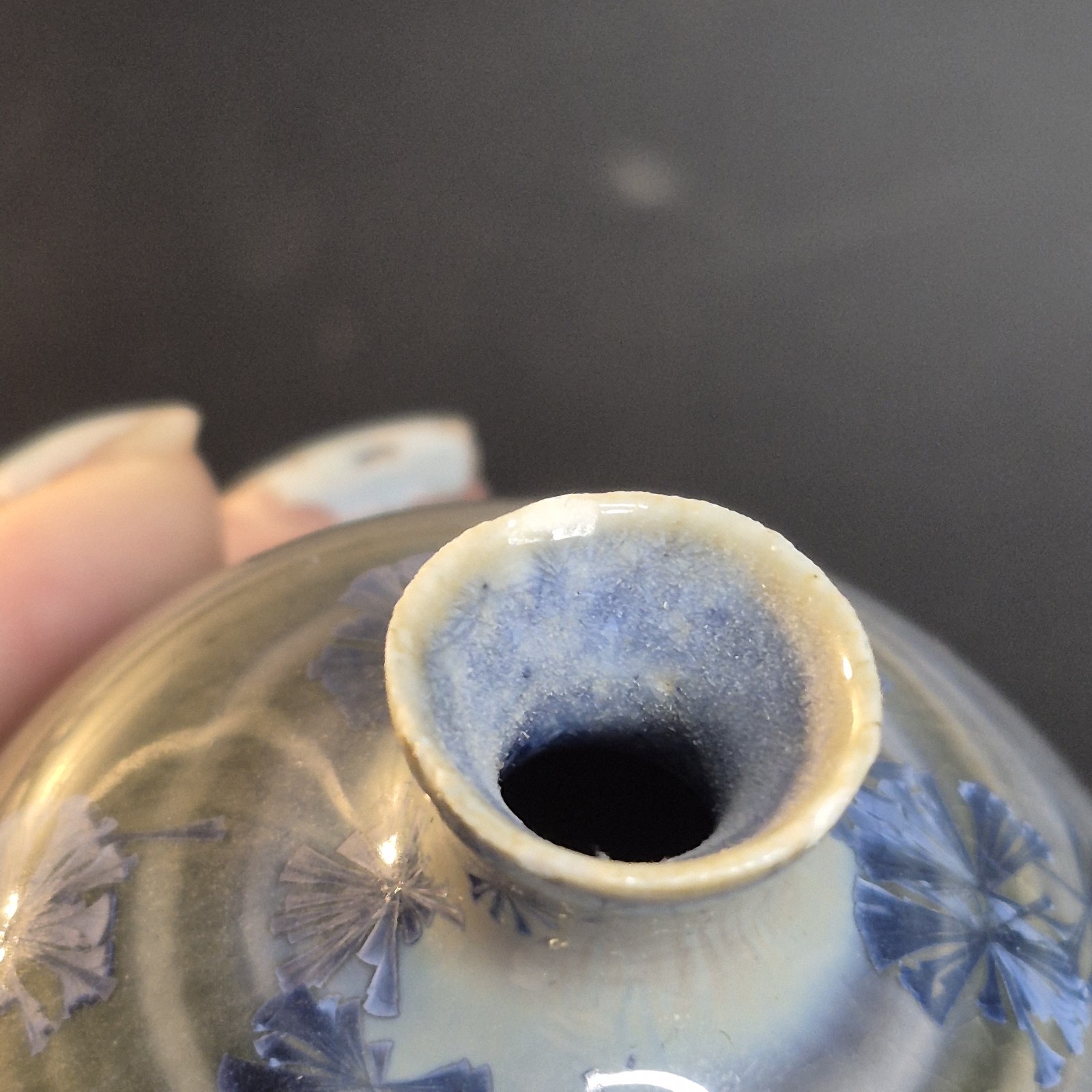 Handmade Studio Art Pottery Bud Vase Crystalline Glaze Blue Cobalt Crackle 4″