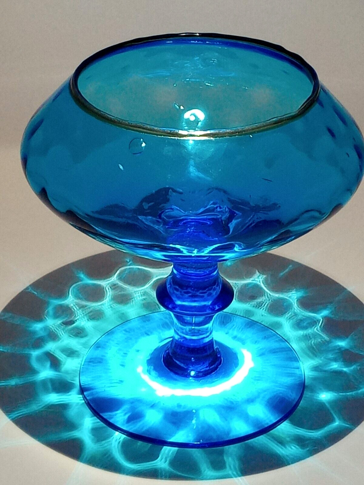 Empoli Blue Glass Compote Diamond Octave 6 inches tall euc