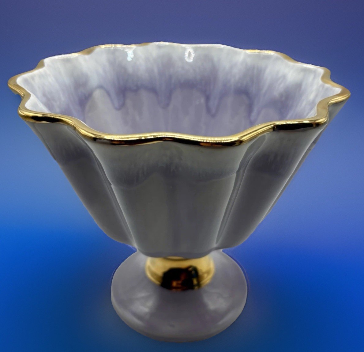 50s Mid Century Shafer Pastel Purple 23K Boudoir Glam Vase Decor Pottery MCM
