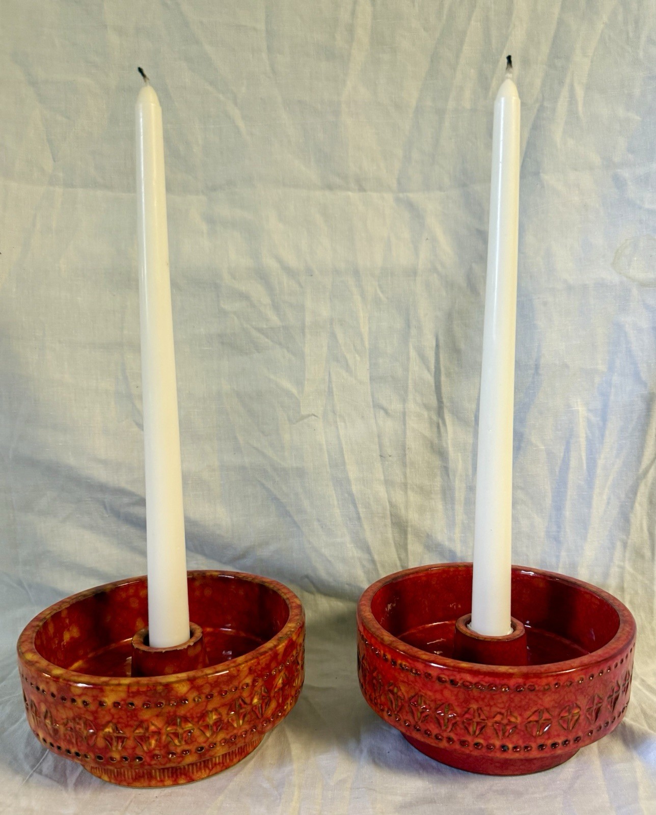 Bitossi Mid Century Italian Candle Sticks RIMINI RED by Aldo Londo Raymor RARE!