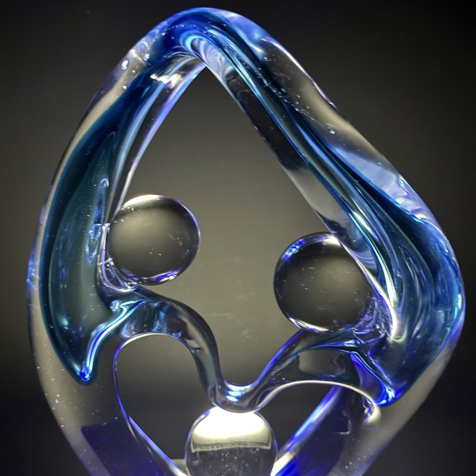 Studio Art Glass Sculpture Abstract Family Infinity Form Cobalt Aqua Hand Blown