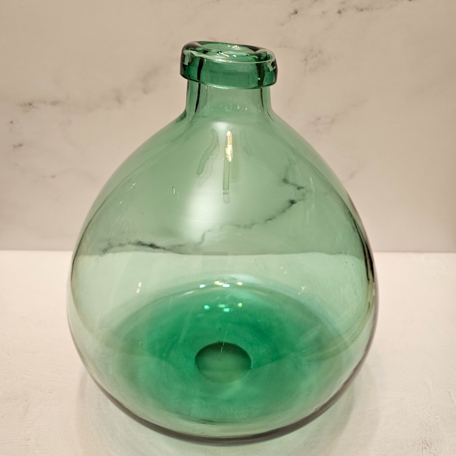 San Miguel Vidreos Recycled Turquoise Green Glass Bottle/Jug/Vase, Bulbous Spain
