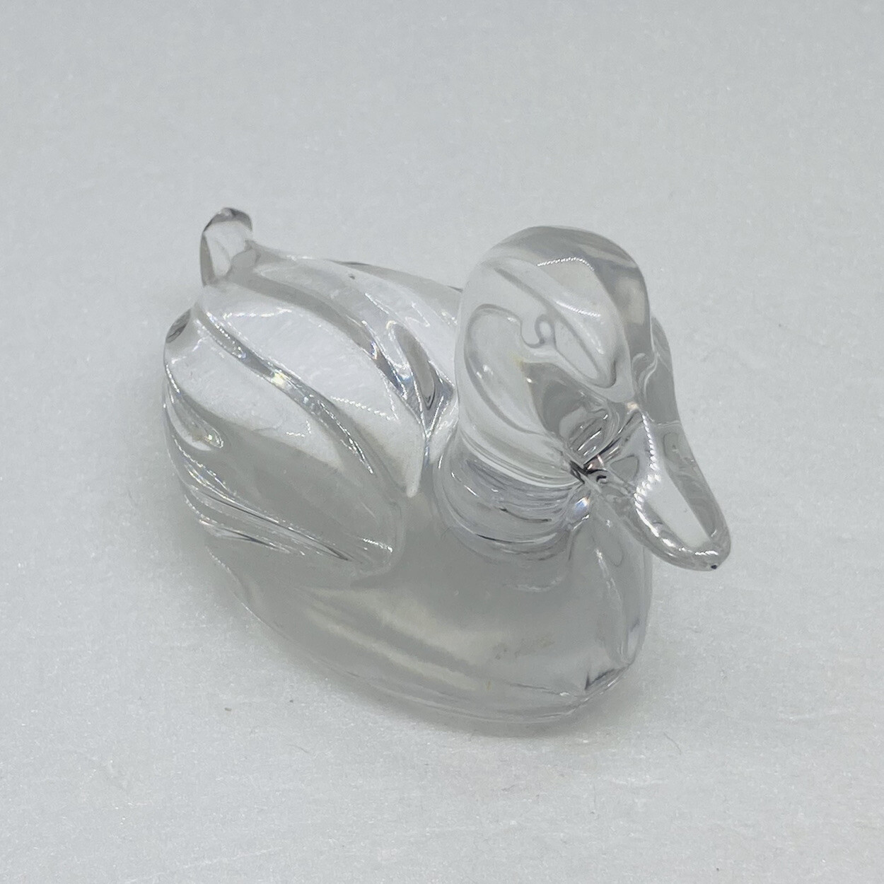 Vintage 1970s Crystal Glass Duck Bird Paerwieghtvfigurine 4” Art Decor 22