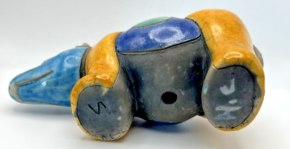 Raku Rhinoceros Figurine, Fenix Pottery, South Africa, Vintage, Handmade