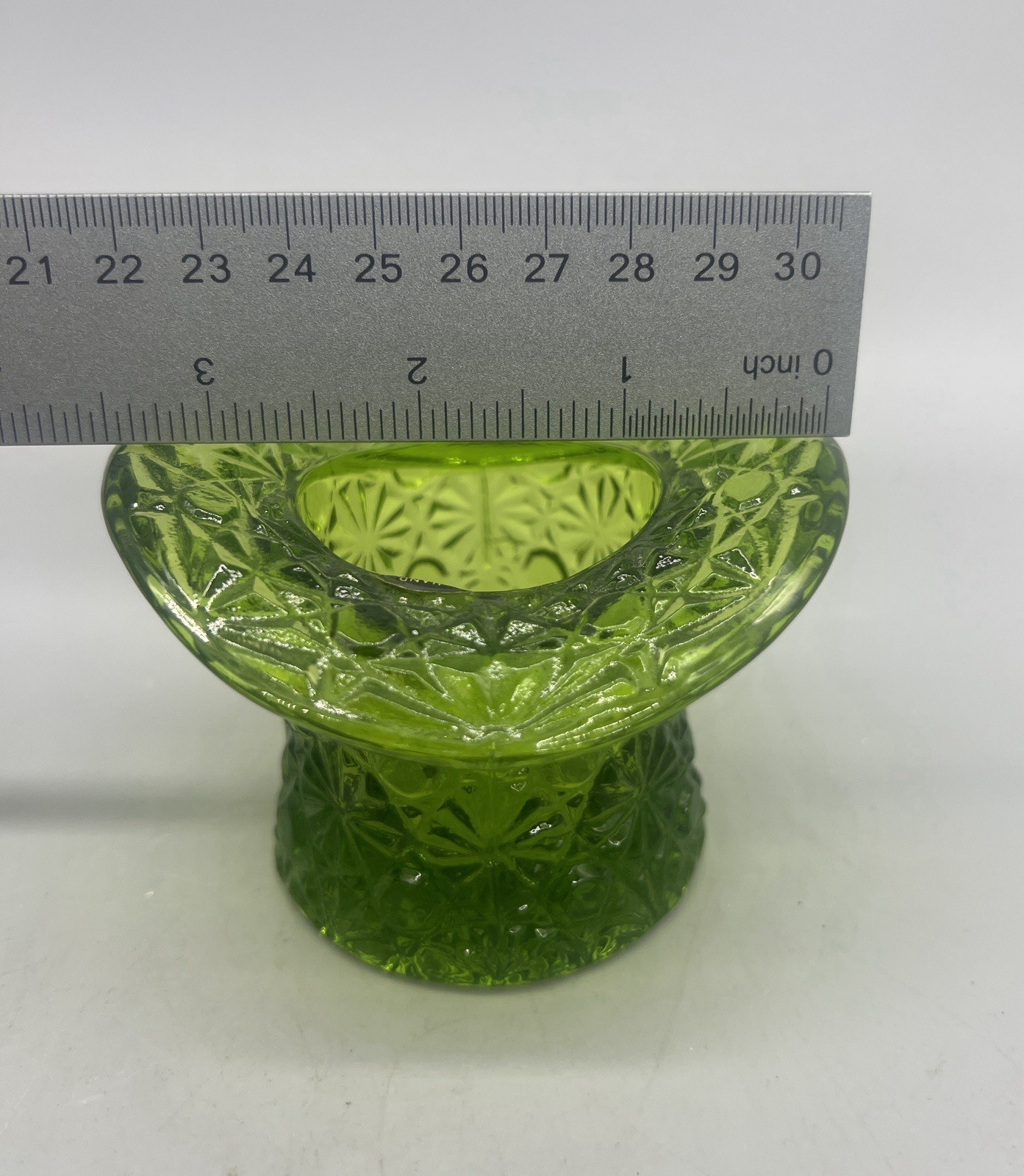 L.E. Smith Olive Green Glass Top Hat Toothpick Holder 2.5”