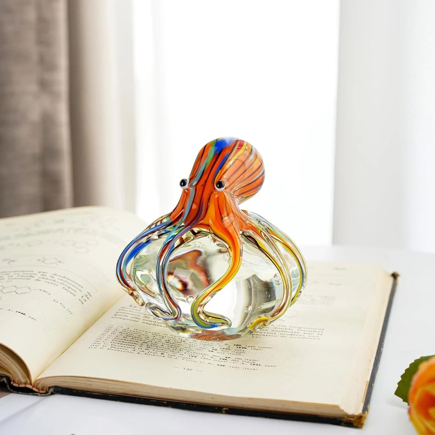 Blown Glass Octopus Decor 3.5″ Octopus Figurine Sea Animal Glass Paperweight