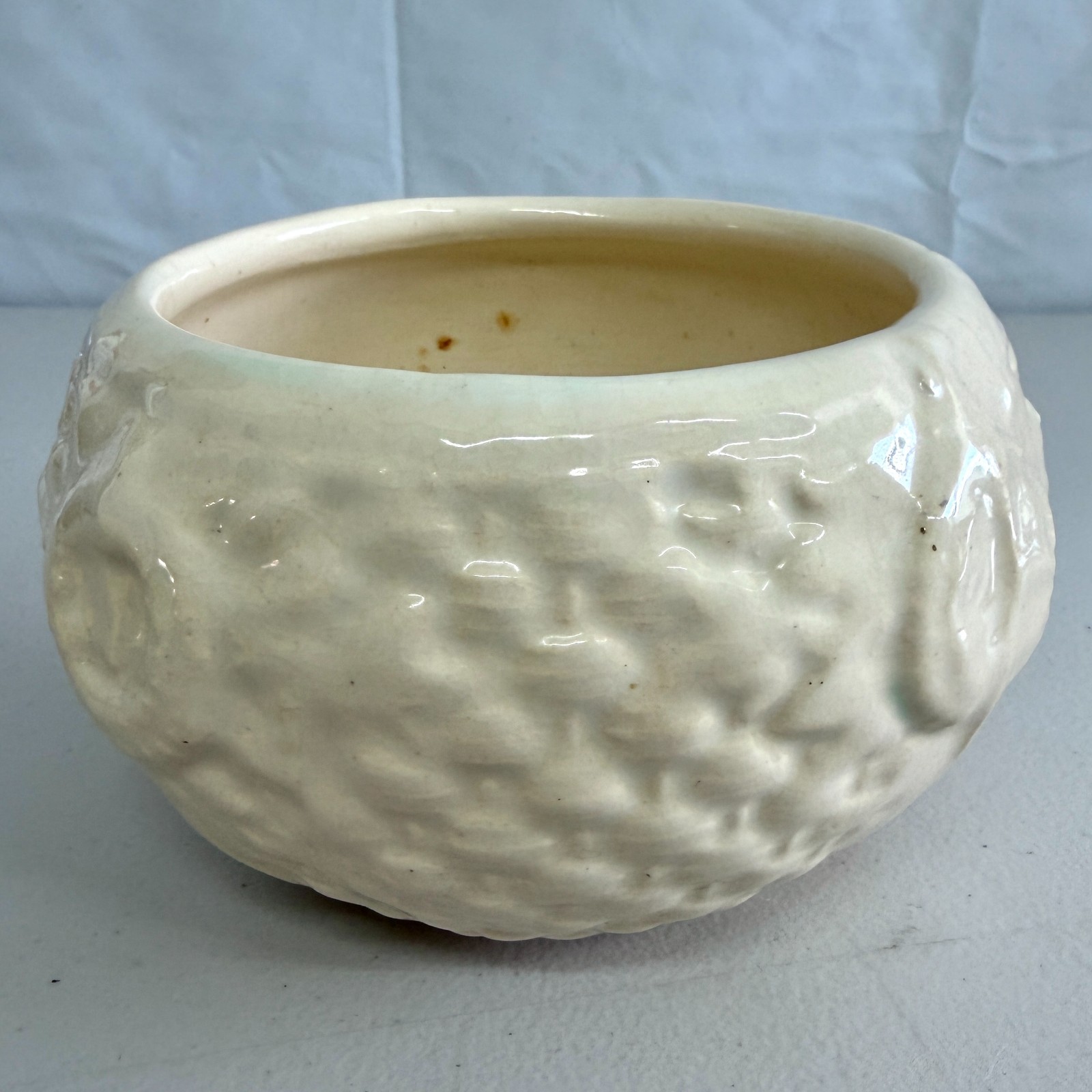 Vintage Nelson McCoy Basketweave Hanging Planter Ivory Pottery Bowl 5in 1930s