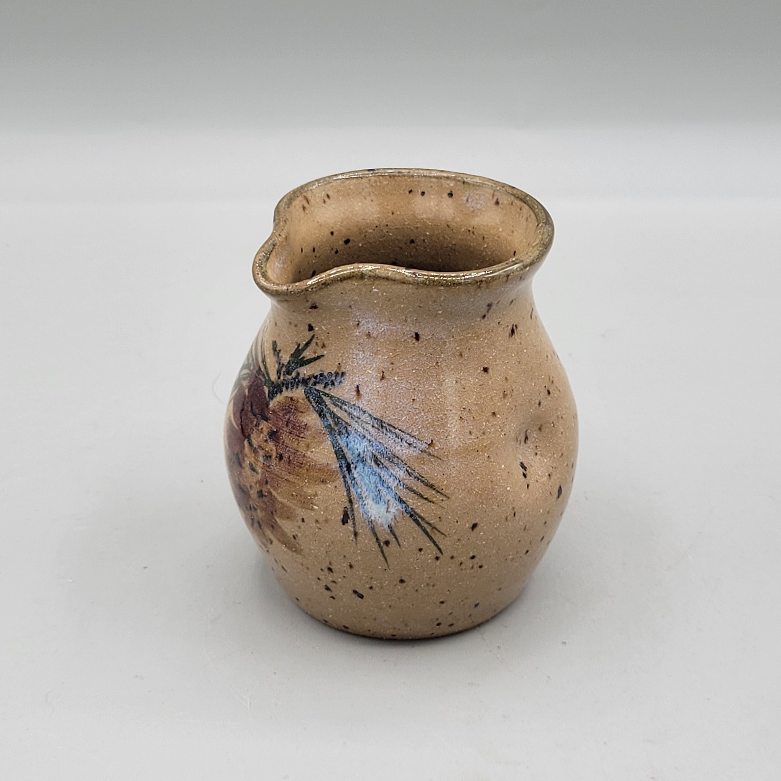 Pair Handmade Studio Pottery Pinecone Creamer Vases Pitchers Signed Fish