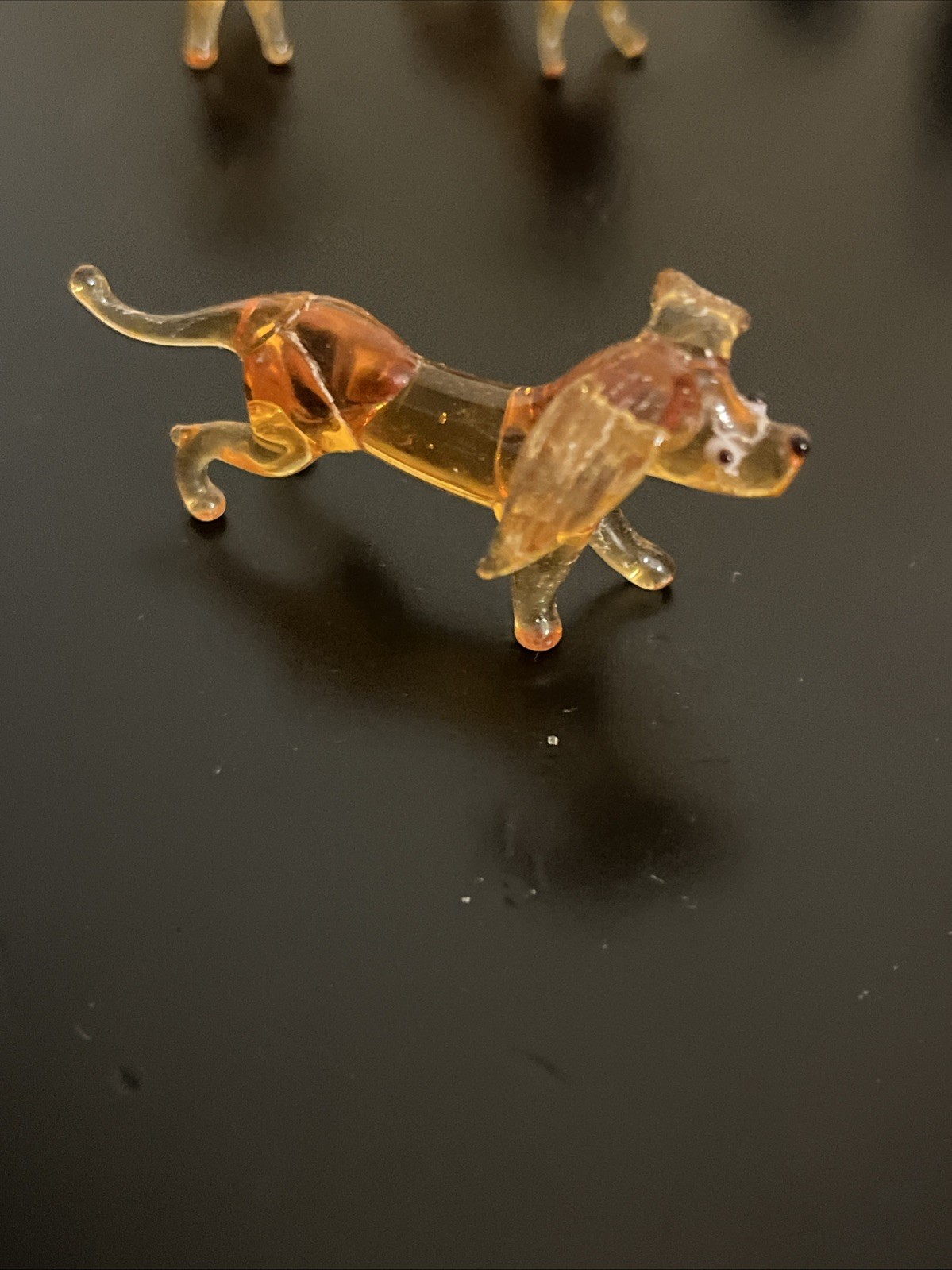 Vintage Hand Blown Amber Glass Figurines Dachshund Weiner Dog