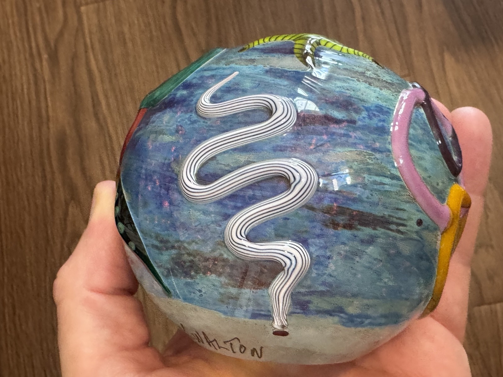 Kenny Walton Signed Art Glass Paperweight Underwater Design 1 of 2