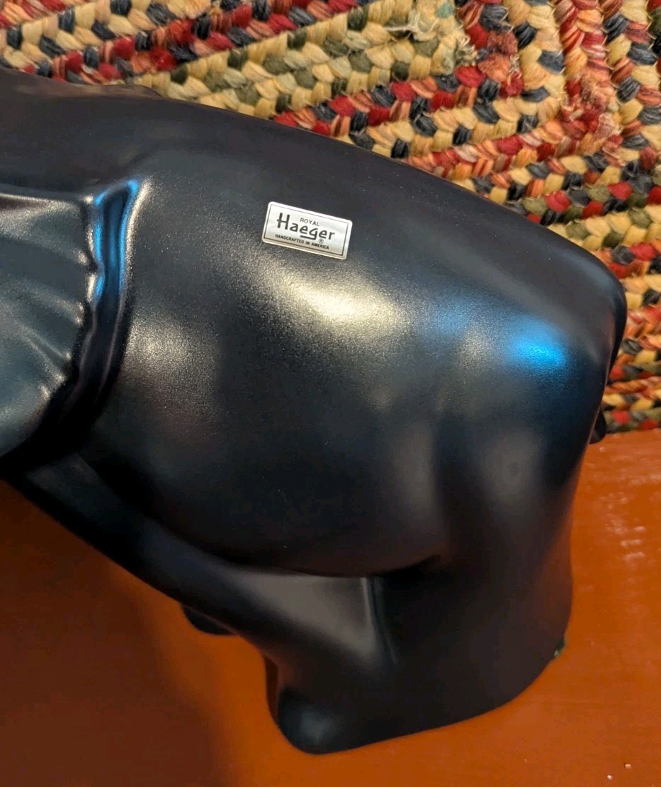 Vintage HAEGER USA Large Metallic Silver/Black Elephant 16” Trunk up Excellent!