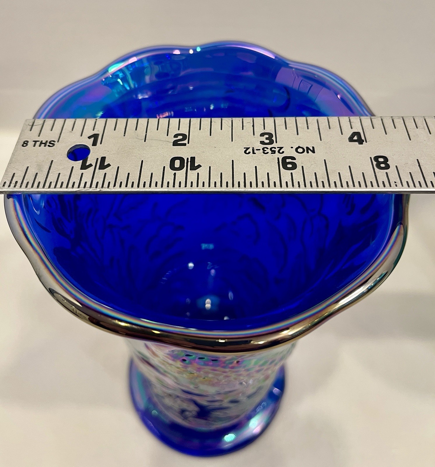 Vintage Fenton Cobalt Carnival Blue Peacock Vase 2005 Flared 100 Anniversary