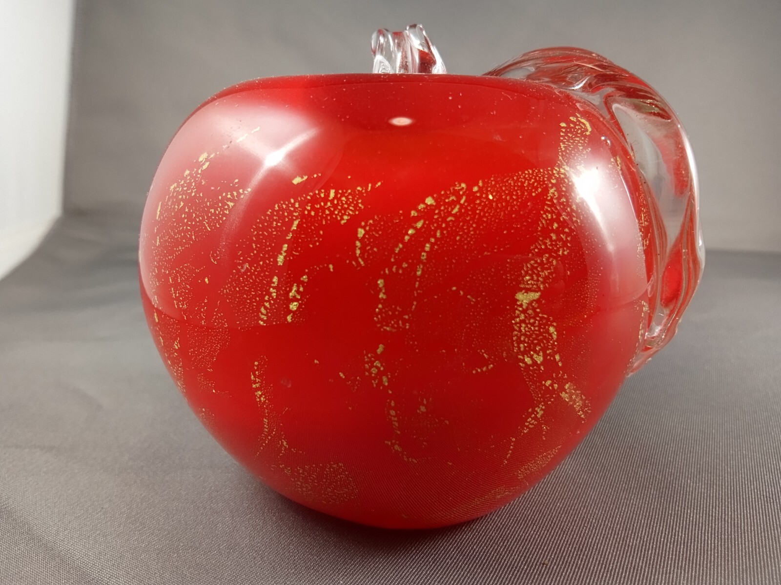 Glass Apple Paperweight Red and Gold 1.3 lbs