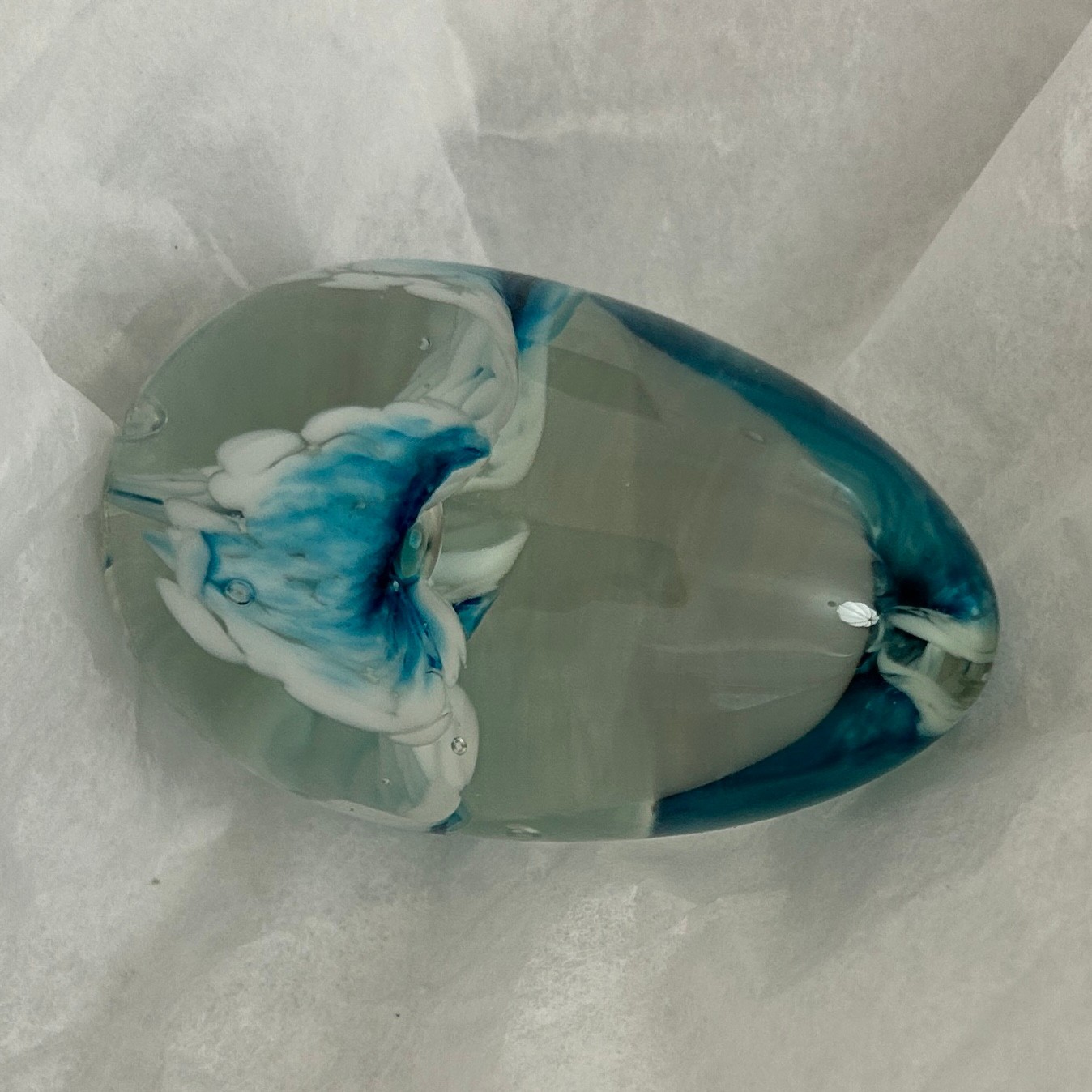 Glass Easter Egg Paperweight, Hand Blown, Signed MSH 88