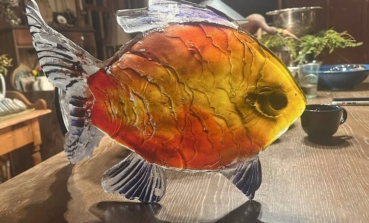 Amanda Brisbane 2003 Signed Large Cast Art Glass Fish Sculpture Striking Colors