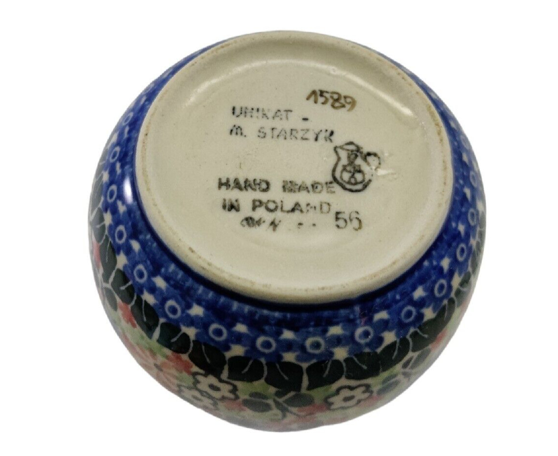 VTG Maria Starzyk Boleslawiec Vase UNIKAT Flowers Design Handmade Poland