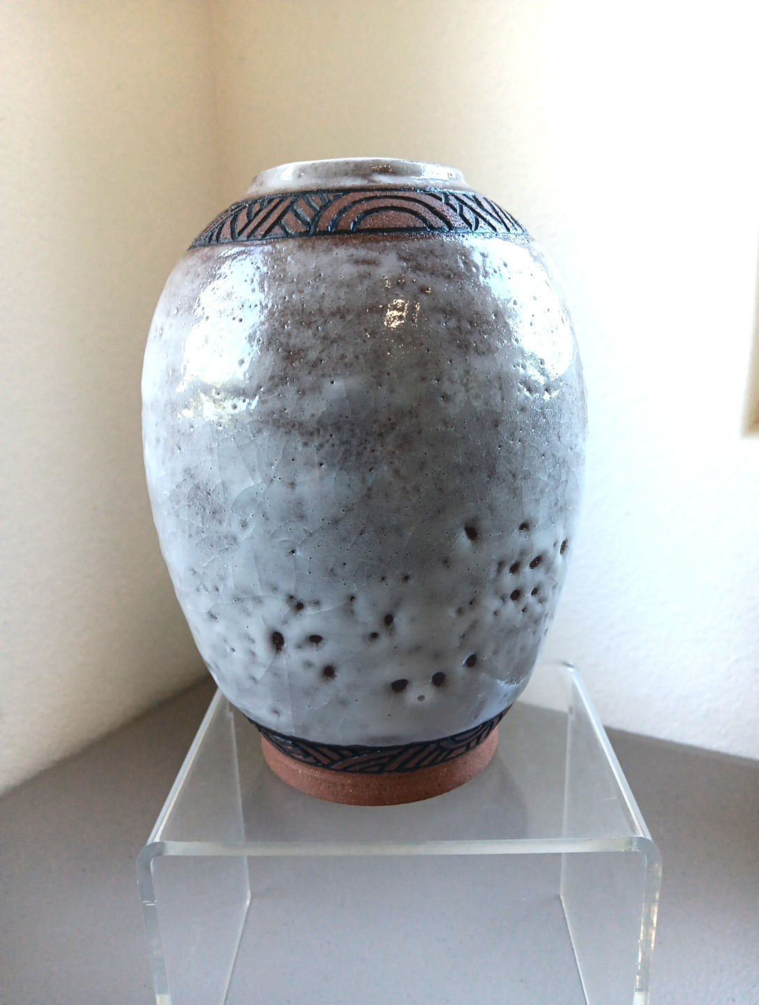 Studio Art Pottery Vase Beautiful Glaze Hand Thrown Artisan Signed MOON Surface
